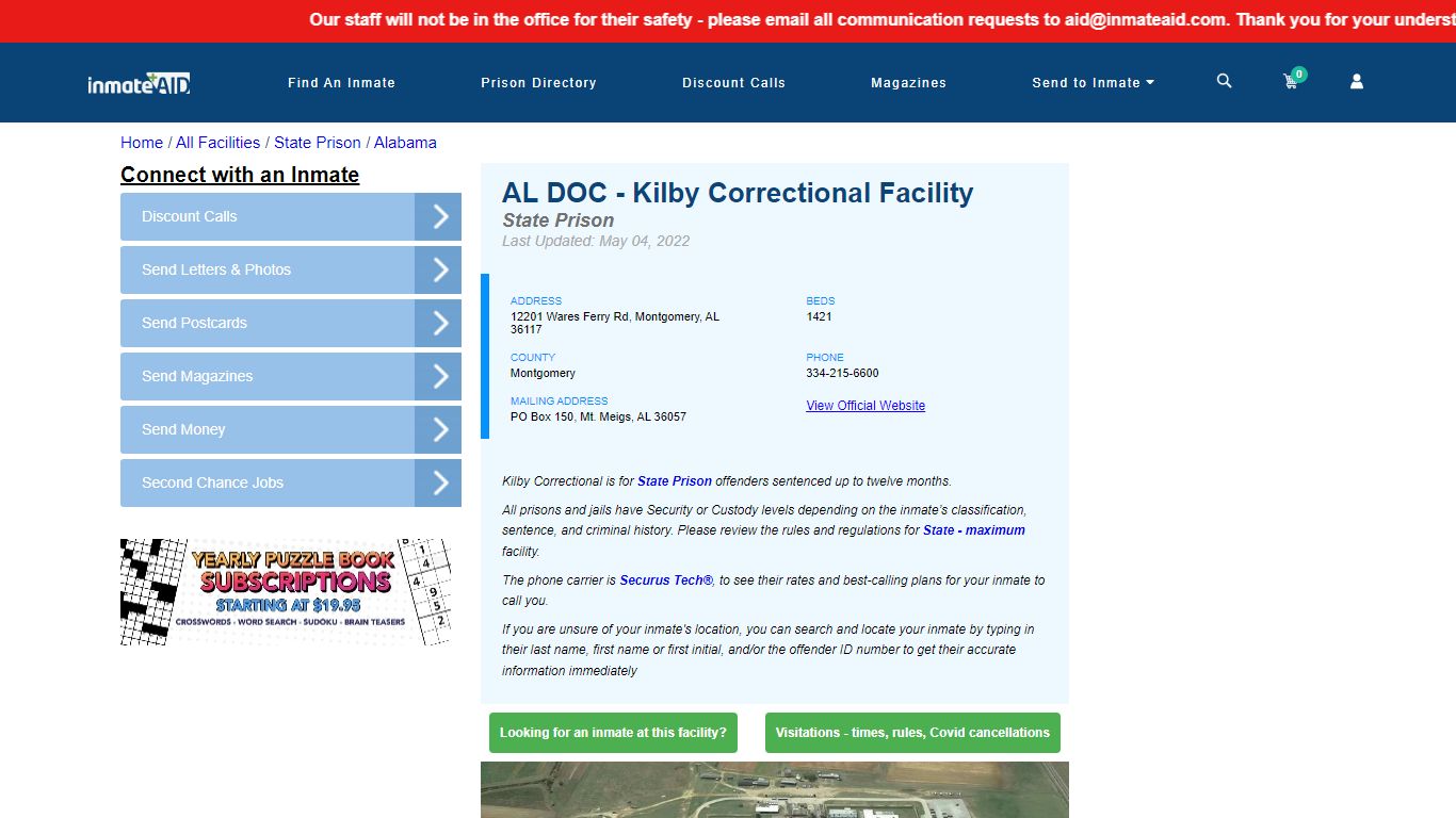 AL DOC - Kilby Correctional Facility & Inmate Search ...